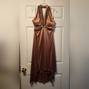 My Michelle Brown Ruched Tie Front Babydoll Dress